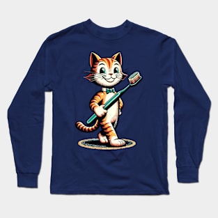 Cat carrying toothbrush Long Sleeve T-Shirt